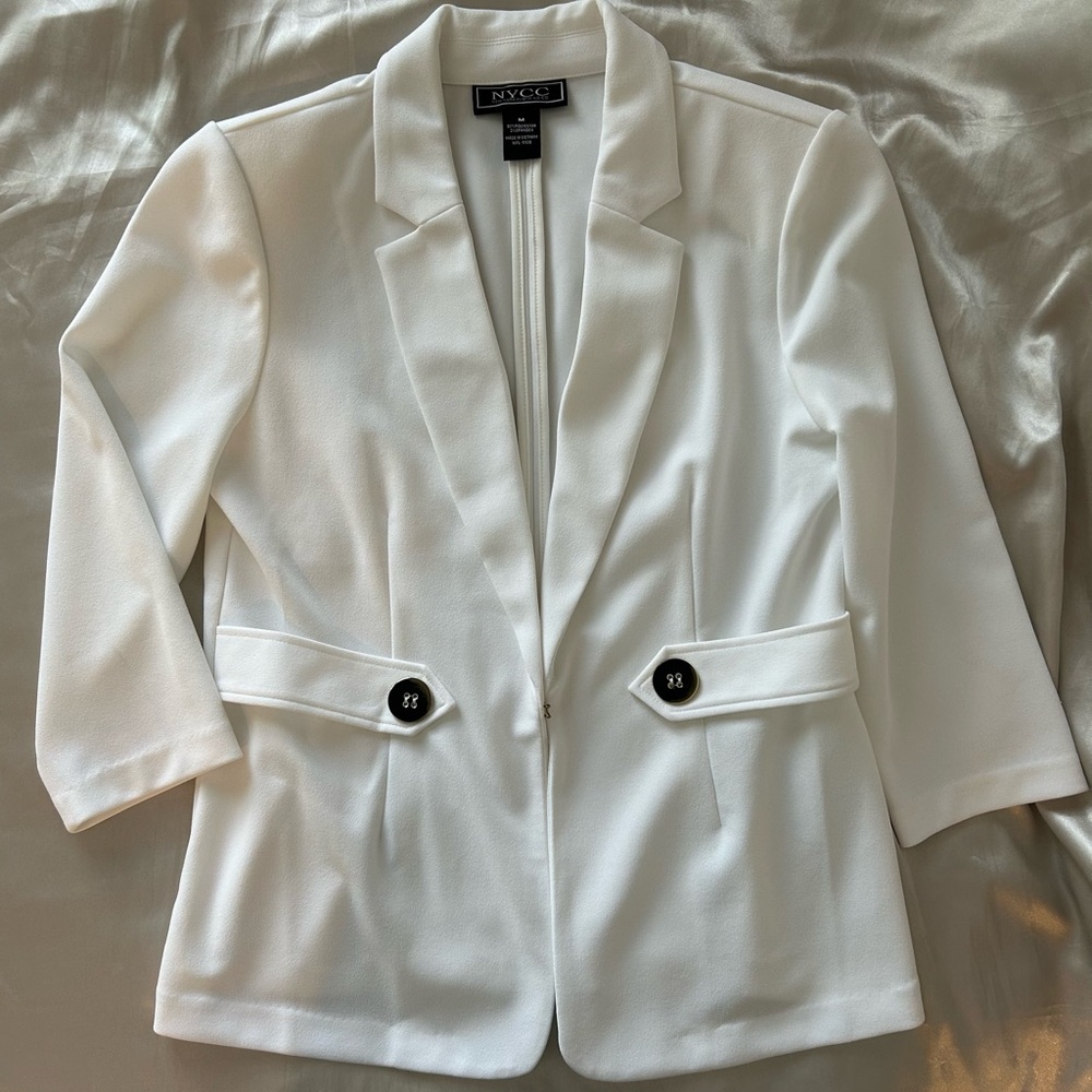 New York & Company White Tailored Notch Lapel Blazer